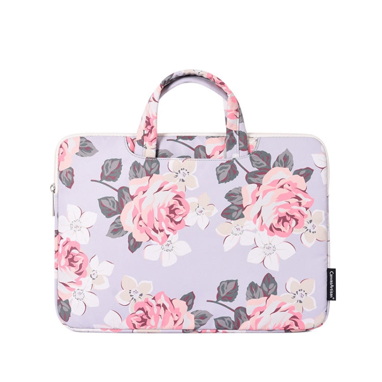 H40-B01 White Rose Pattern Laptop Case Bag Computer Liner Bag With Handle, 12 Inch, 13 Inch, 14 Inch, 15 Inch