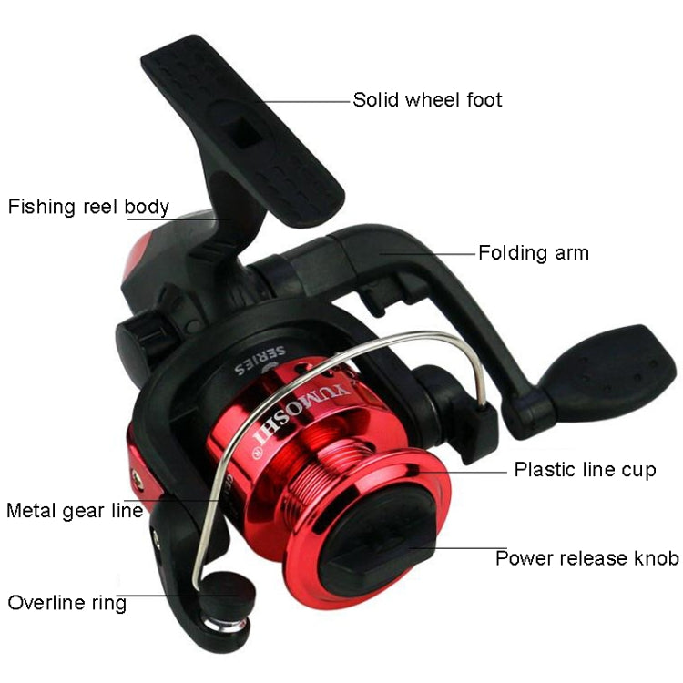 YUMOSHI JL200 Fishing Reel Without Line Plating Head Metal Movement Spinning Reel(Electroplated Red)