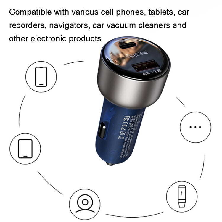 Yesido Y52 48W Dual-channel Fast Charging Zinc Alloy QC3.0 Car Charger(Black)