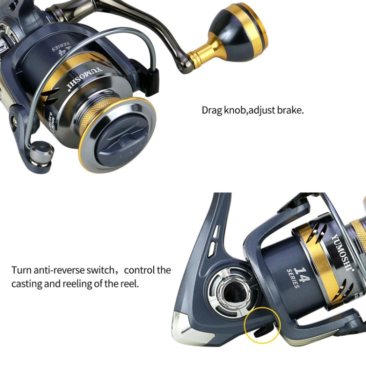 YUMOSHI KS2000 Spinning Fishing Reel Metal Rocker Metal Cup Reel