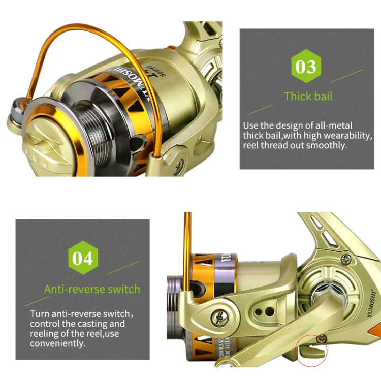 YUMOSHI JF6000 Spinning Fishing Reel 5.2:1 Gear Ratio Metal Spool Saltwater Fishing Tools