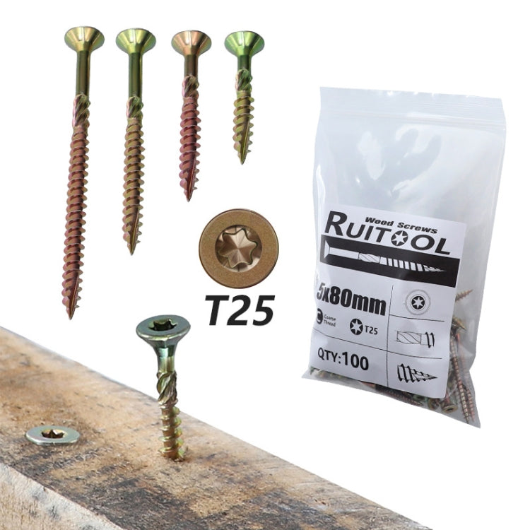 RUITOOL T25 100pcs Woodworking Screws Torx Self Tapping Screws 4.5 x 45mm