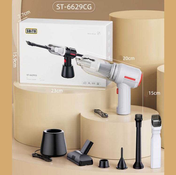 SUITU  ST-6629 3 In 1 5500pa Car Wireless Vacuum Cleaner Blowing Suction And Pumping 3 Modes White -Seat Charge