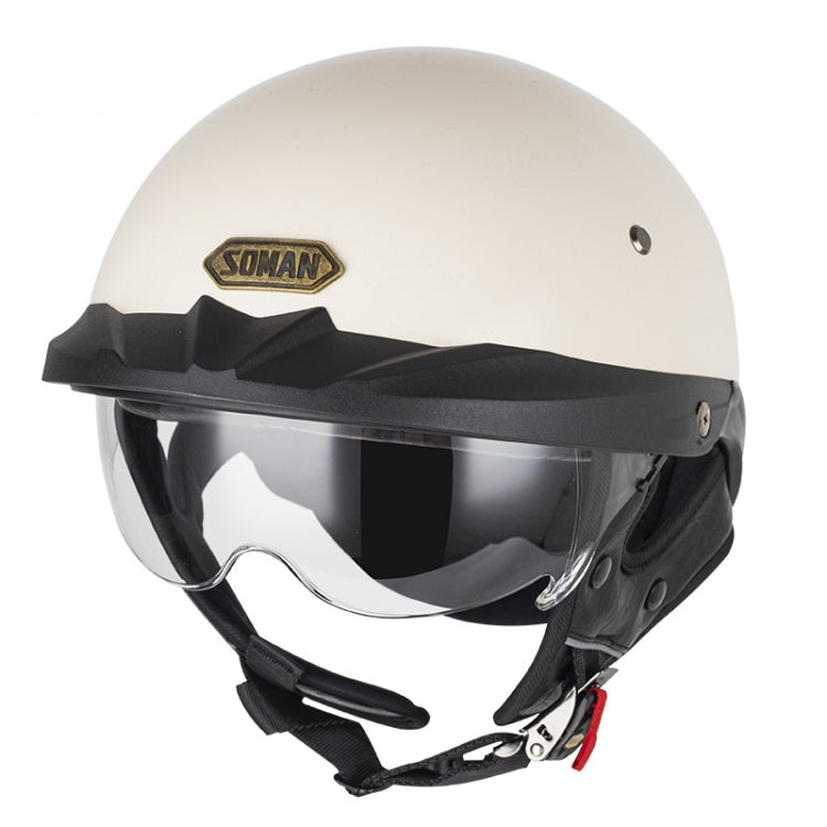 SOMAN Motorcycle Half Helmet Adjustable Helmet With Inner Mirror, Size: XL(White with Transparent Mirror)
