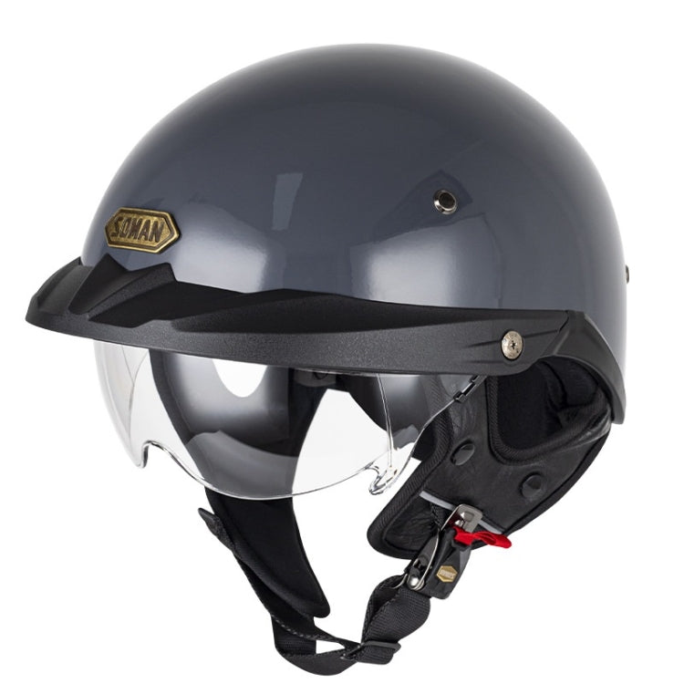 SOMAN Motorcycle Half Helmet Adjustable Helmet With Inner Mirror, Size: XL(Cement Gray with Transparent Mirror)