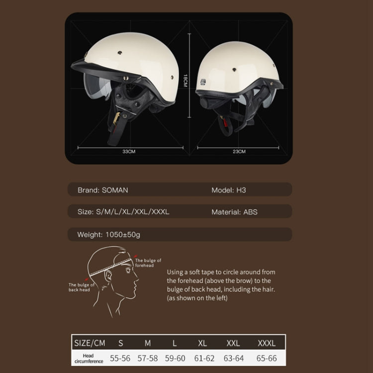SOMAN Motorcycle Half Helmet Adjustable Helmet With Inner Mirror, Size: XL(Matt Black)