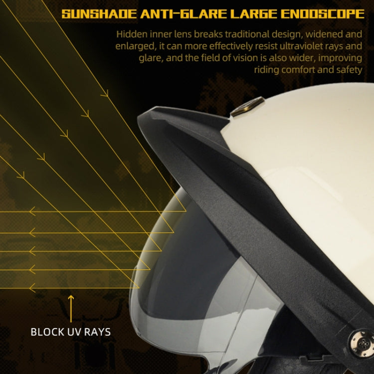 SOMAN Motorcycle Half Helmet Adjustable Helmet With Inner Mirror, Size: M(White with Transparent Mirror)
