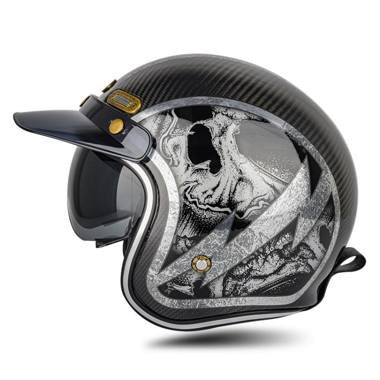 SOMAN Motorcycle Four Seasons Carbon Fiber Half Helmet, Color: Carbon Fiber Silver Lightning(L)