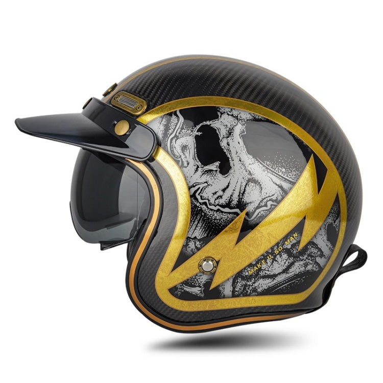 SOMAN Motorcycle Four Seasons Carbon Fiber Half Helmet, Color: Carbon Fiber Gold Lightning(XXL)
