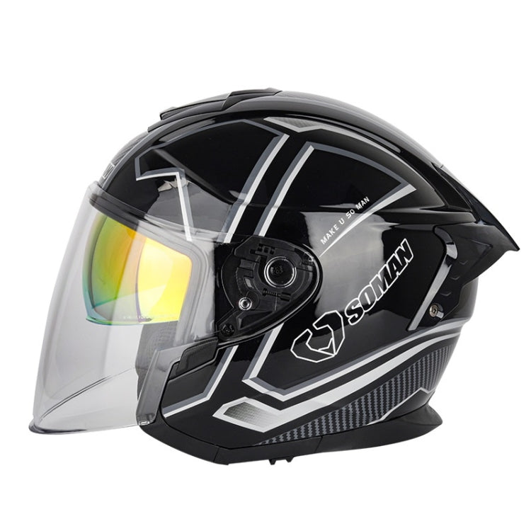 SOMAN Motorcycle Electric Bicycle Dual Lens Riding Helmet, Size: M(Black Silver)