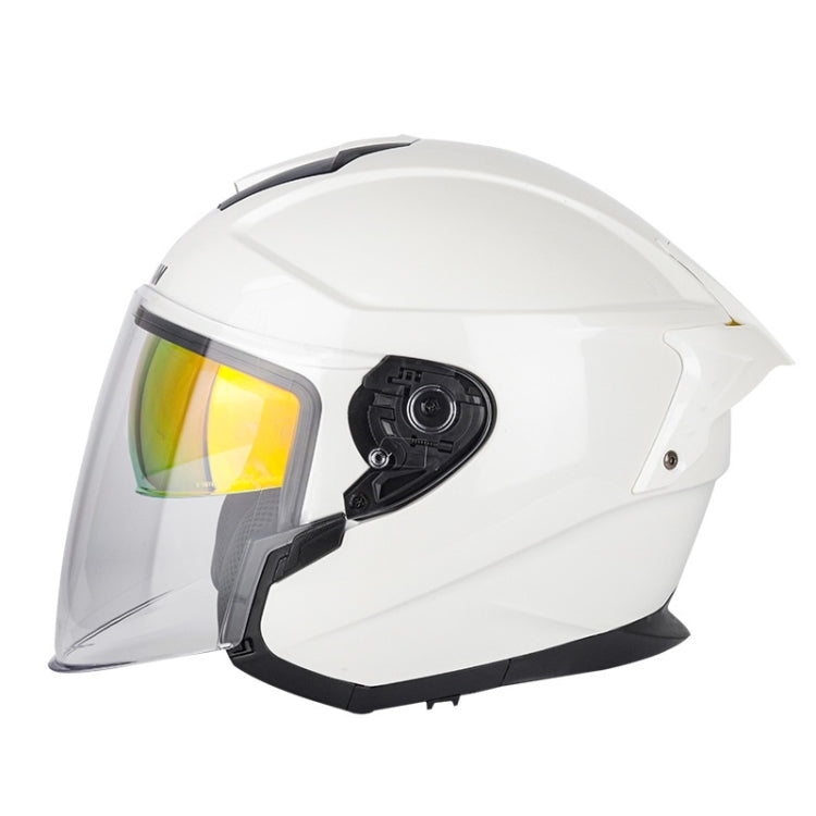 SOMAN Motorcycle Electric Bicycle Dual Lens Riding Helmet, Size: M(Pearl White)