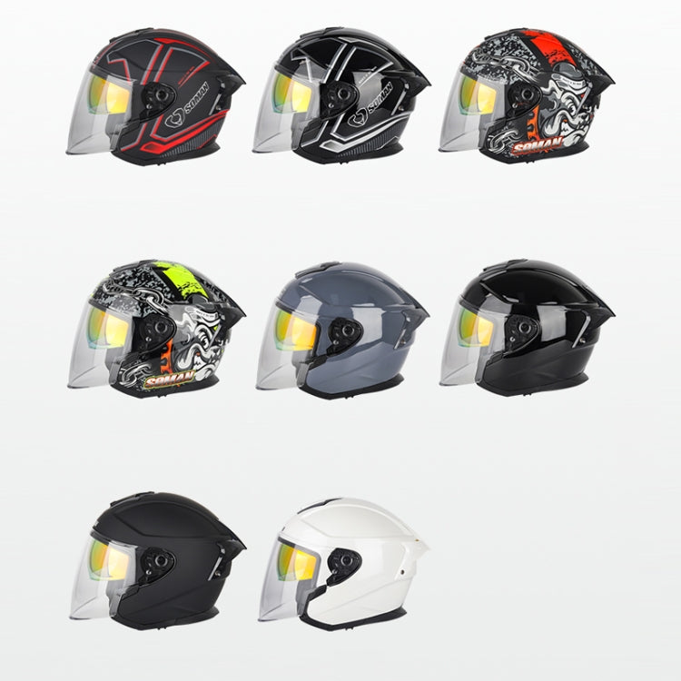SOMAN Motorcycle Electric Bicycle Dual Lens Riding Helmet, Size: M(Black Silver)