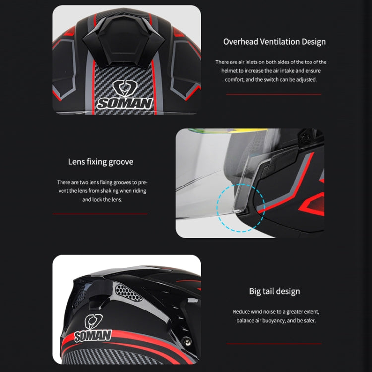 SOMAN Motorcycle Electric Bicycle Dual Lens Riding Helmet, Size: S(Black Red)