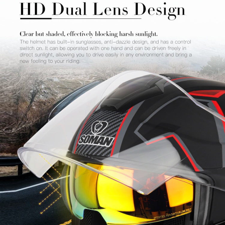 SOMAN Motorcycle Electric Bicycle Dual Lens Riding Helmet, Size: S(Black Red)
