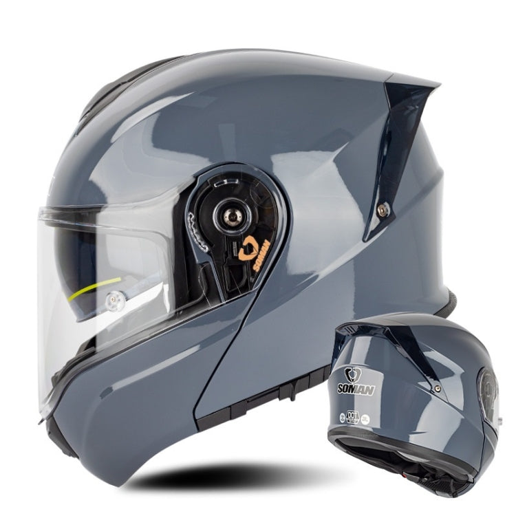 SOMAN Racing Motorcycle Double Lens Riding Safety Helmet, Size: XXL(Cement Gray)