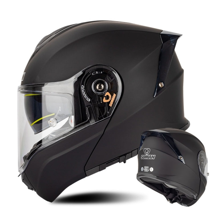 SOMAN Racing Motorcycle Double Lens Riding Safety Helmet, Size: XXL(Matt Black)