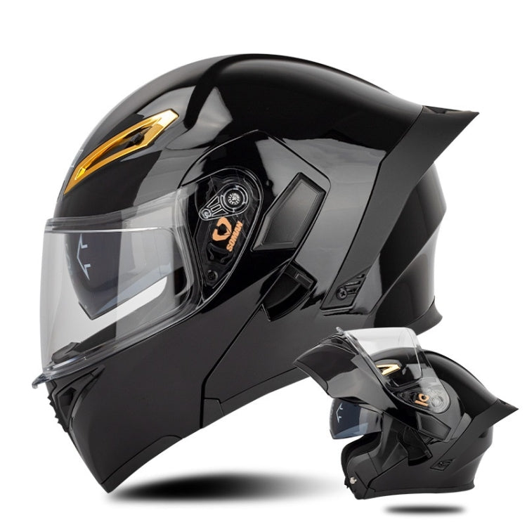 SOMAN Motorcycle Dual Lens Riding Peel-Off Full Coverage Helmet, Size: M(Bright Black)