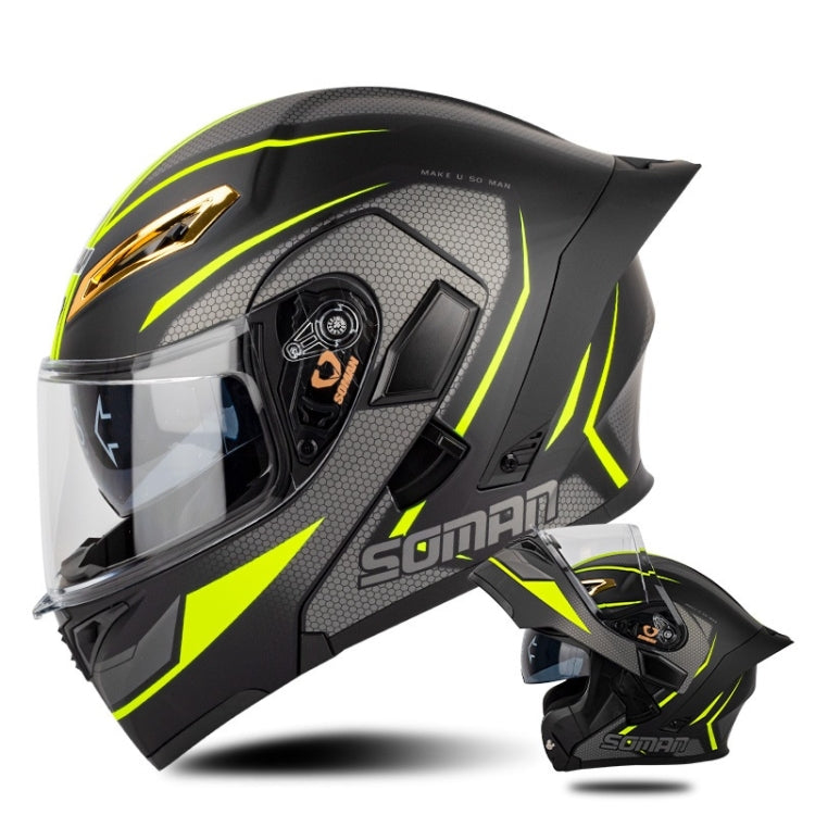 SOMAN Motorcycle Dual Lens Riding Peel-Off Full Coverage Helmet, Size: L(Black Yellow Track)