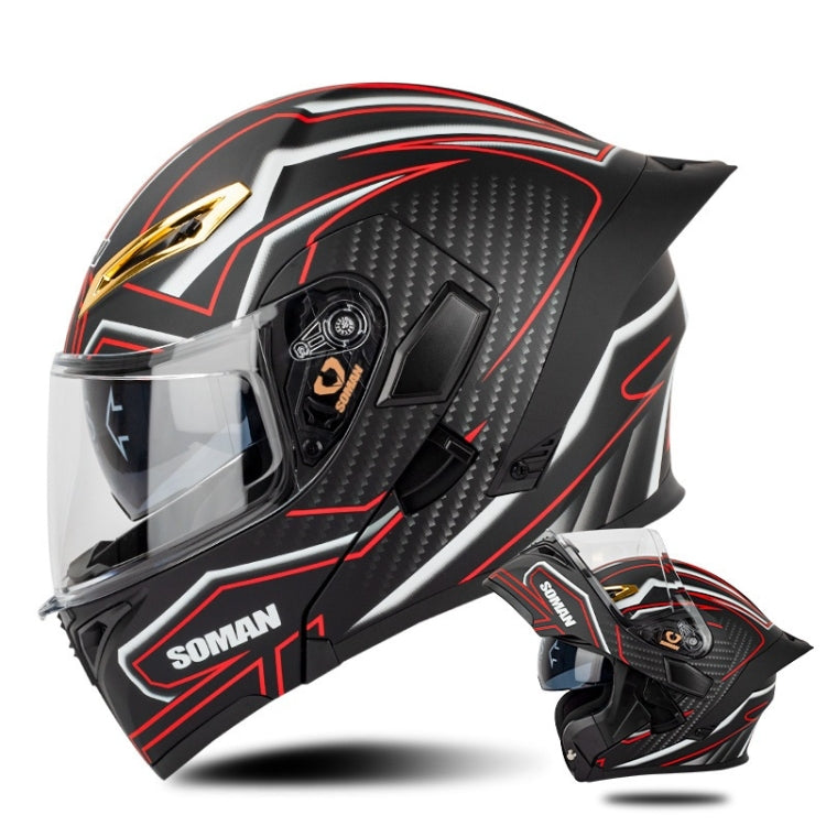SOMAN Motorcycle Dual Lens Riding Peel-Off Full Coverage Helmet, Size: XL(Matt Black Red)