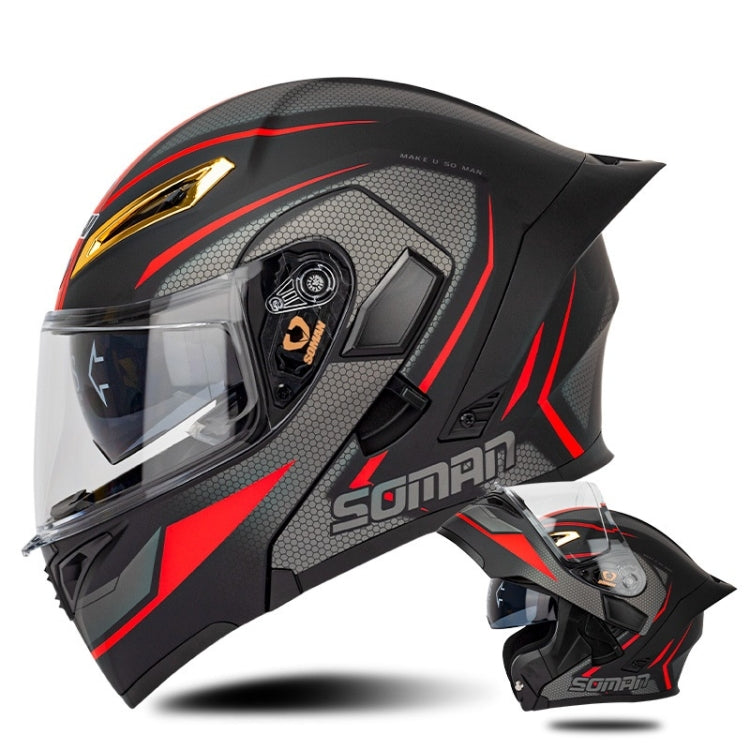 SOMAN Motorcycle Dual Lens Riding Peel-Off Full Coverage Helmet, Size: XL(Black Red Track)