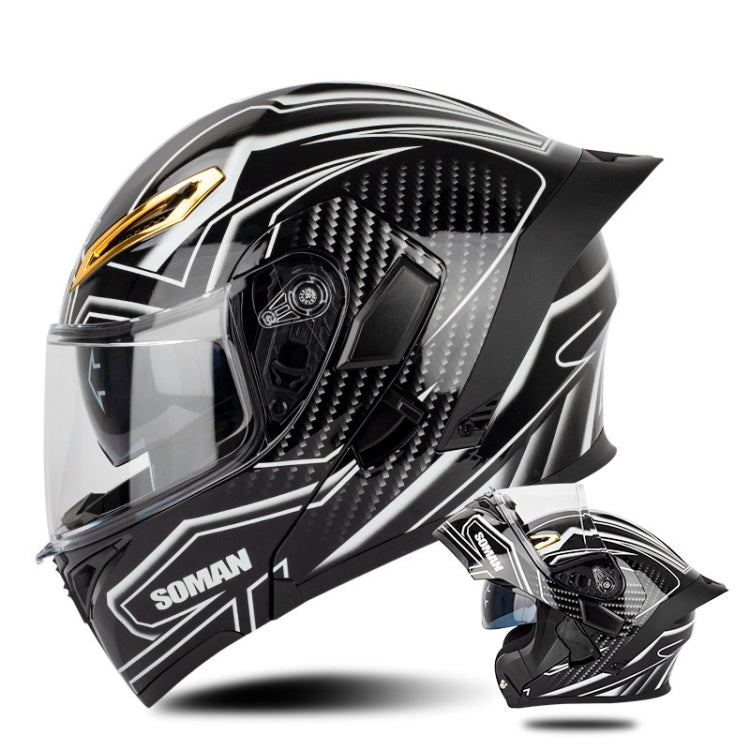 SOMAN Motorcycle Dual Lens Riding Peel-Off Full Coverage Helmet, Size: XXL(Bright Black White)