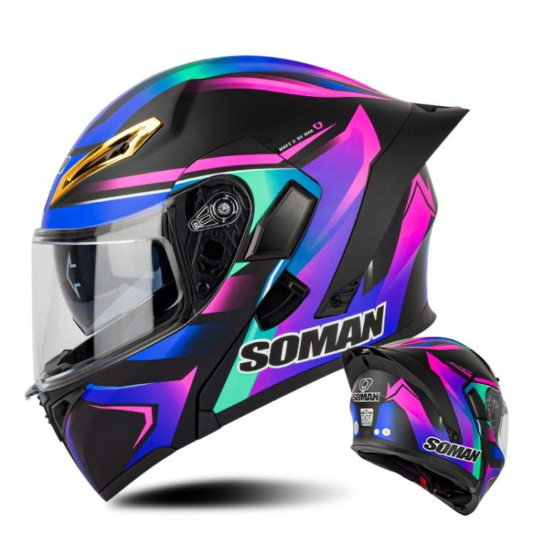 SOMAN Motorcycle Dual Lens Riding Peel-Off Full Coverage Helmet, Size: XXL(Sapphire Vision)