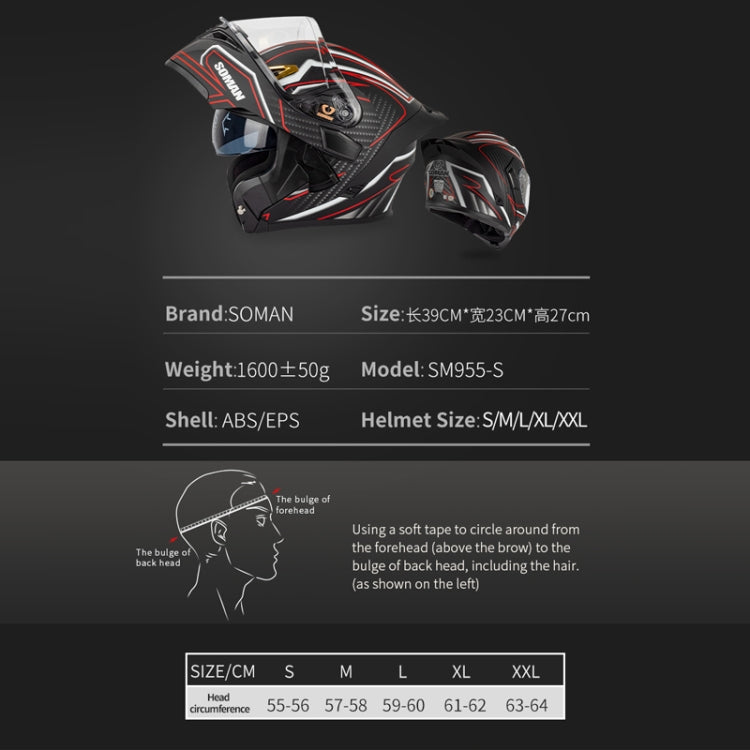 SOMAN Motorcycle Dual Lens Riding Peel-Off Full Coverage Helmet, Size: S(Pearl White)