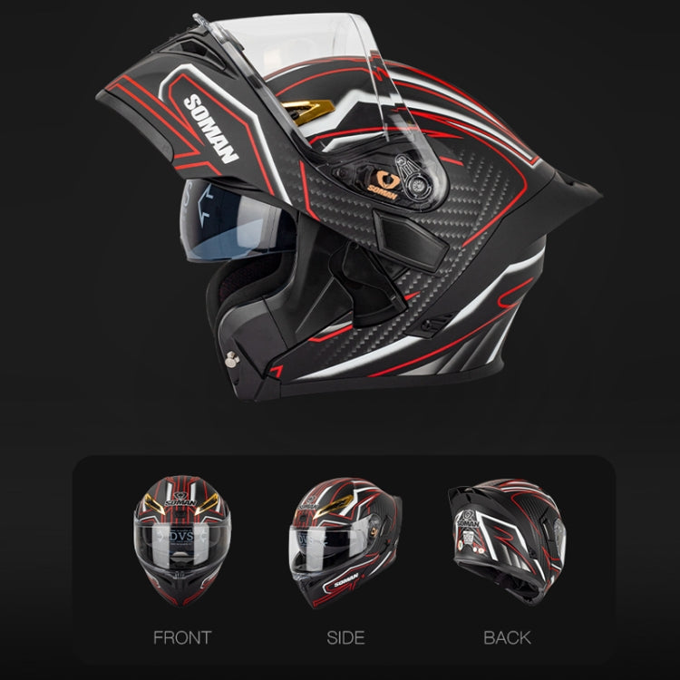 SOMAN Motorcycle Dual Lens Riding Peel-Off Full Coverage Helmet, Size: XL(Black Fluorescent Yellow Spark)