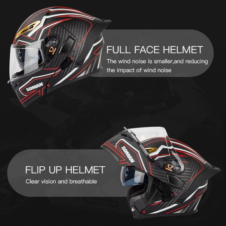 SOMAN Motorcycle Dual Lens Riding Peel-Off Full Coverage Helmet, Size: M(Bright Black White)
