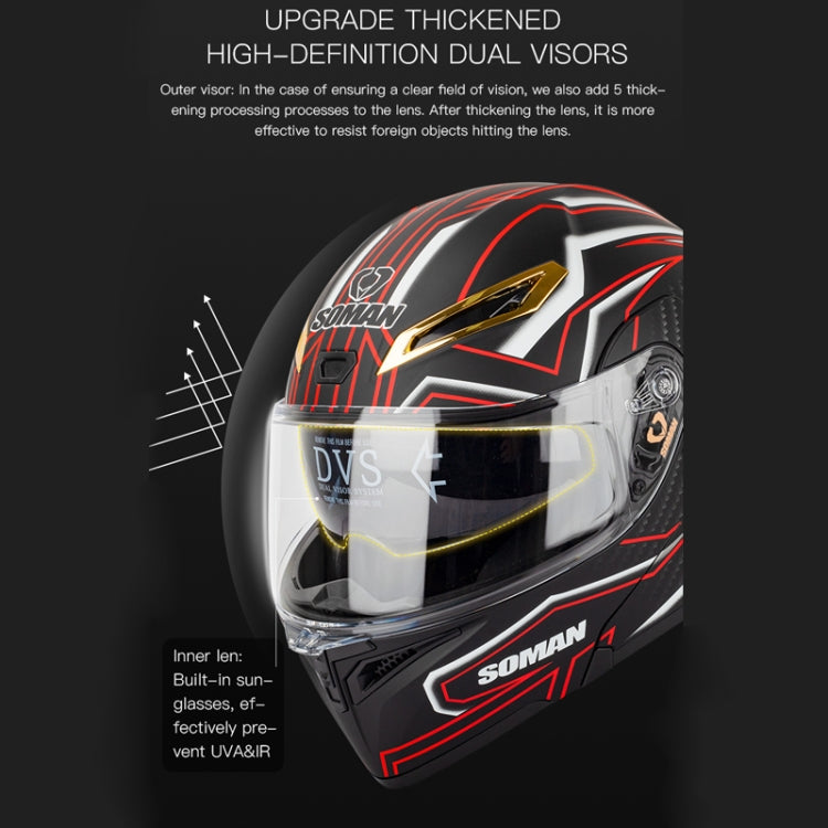 SOMAN Motorcycle Dual Lens Riding Peel-Off Full Coverage Helmet, Size: L(Black Yellow Track)