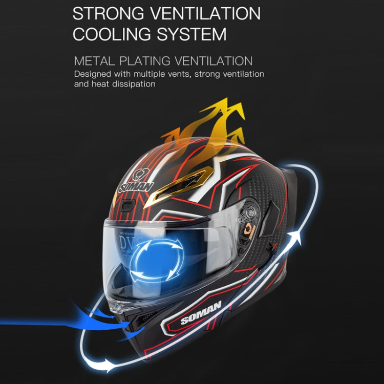 SOMAN Motorcycle Dual Lens Riding Peel-Off Full Coverage Helmet, Size: L(Bright Black Green)