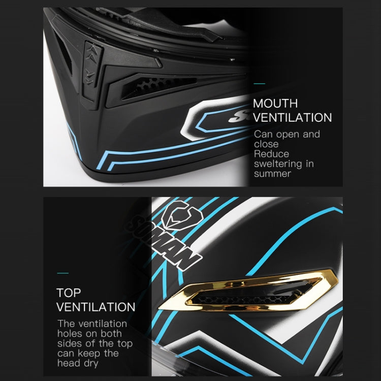 SOMAN Motorcycle Dual Lens Riding Peel-Off Full Coverage Helmet, Size: M(Black Yellow Track)