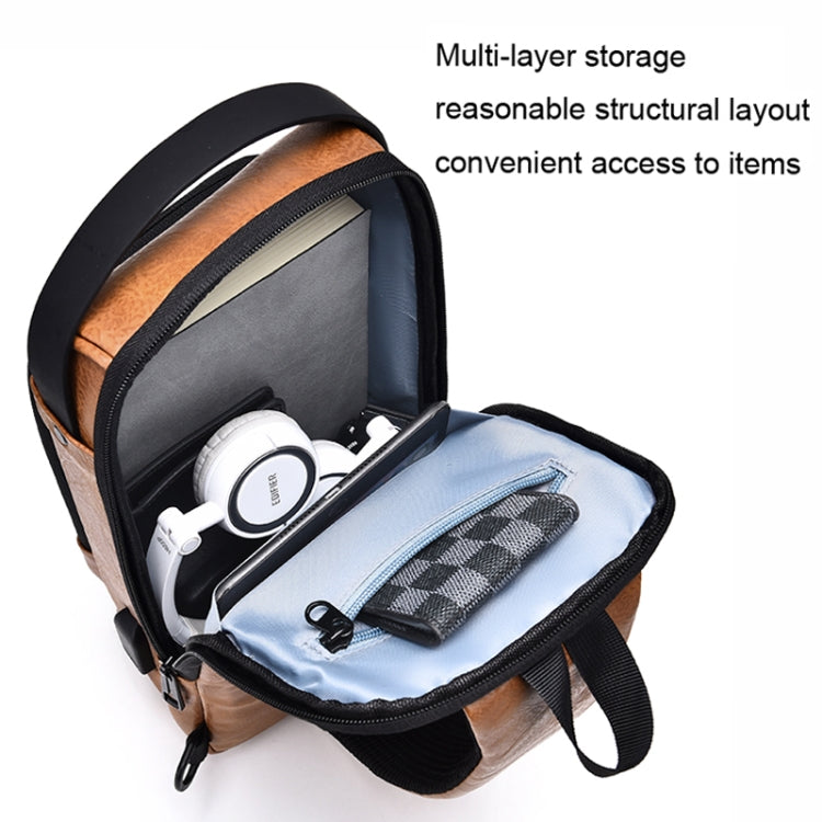 WEIXIER X318 Single Shoulder Crossbody Male Waterproof Anti-Theft Small Backpack(Dark Brown)