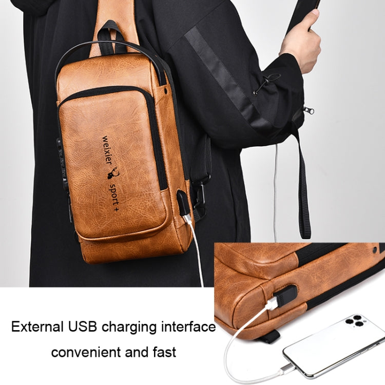 WEIXIER X318 Single Shoulder Crossbody Male Waterproof Anti-Theft Small Backpack(Dark Brown)