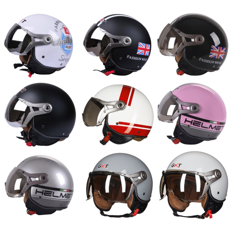 GXT Electric Vehicle Half Cover Helmet Four Seasons Retro Helmet, Size: M(Bright Black Flower)