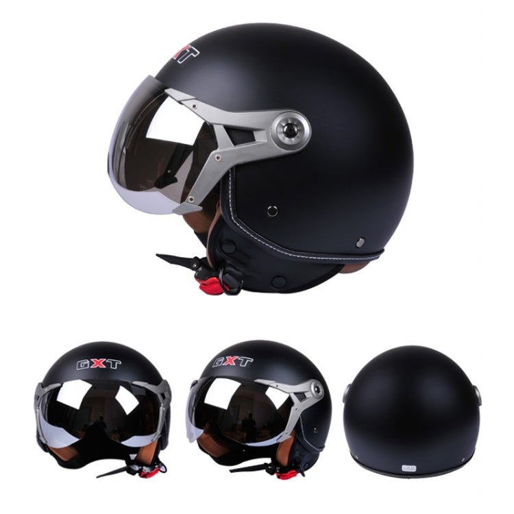 GXT Electric Vehicle Half Cover Helmet Four Seasons Retro Helmet, Size: M(Matte Black)