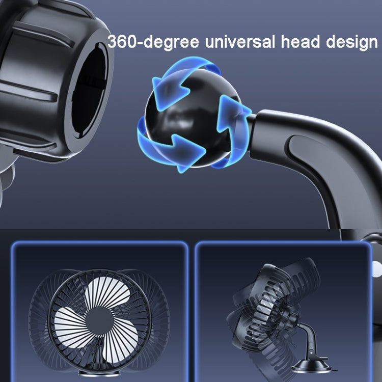 SUITU  12V/24V Mini Car Fan USB Charging Single Head Fan 360 Degree Cooling Fan, Style: Suction Cup Model