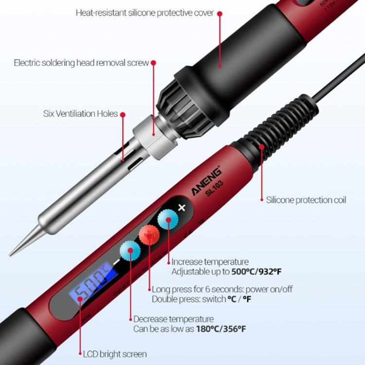 ANENG SL103 17pcs/set Intelligent Digital Display Temperature Adjustment Household Constant Temperature Soldering Iron Set 60W Internal Heat Welding Tool Kit(EU Plug)