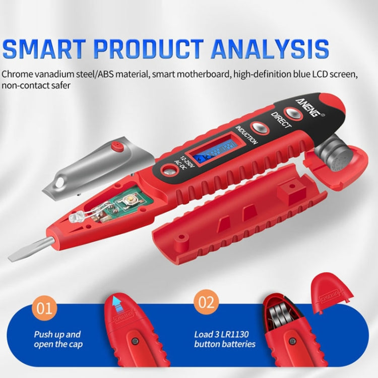 ANENG VD700 2pcs Sound and Light Alarm Non-contact Digital Display Sensor Multi-function Test Pen(Black Red)