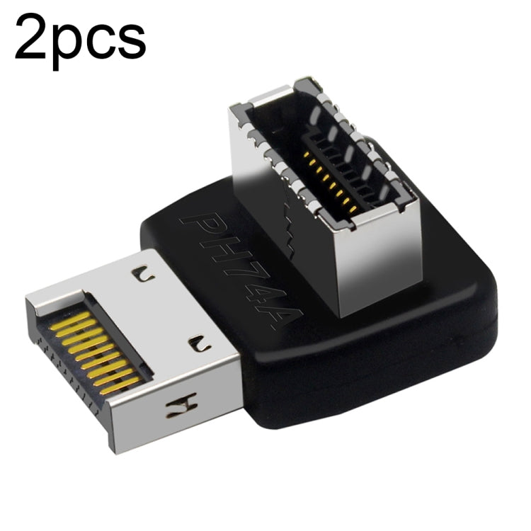 2pcs USB3.1 Type-E Computer Motherboard Interface 90 Degrees Elbow Front Type-C Adapter