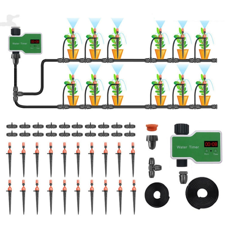 Irrigation System Intelligent Controller Automatic Timed Watering Device, 1 Water Outlet, 2 Water Outlet, 10m 10sets Hanging Spray Sprinklers, 10m 10sets Ground Plug Dual-use Suit, 20m 20sets Hanging Spray Nozzles, 20m 20sets Ground Plug Dual-use Suit