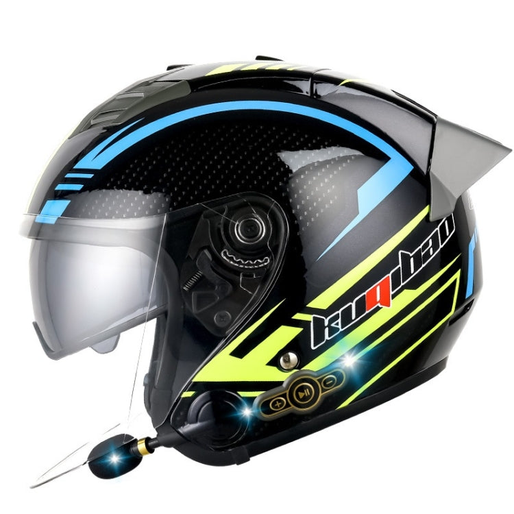 KUQIBAO Motorcycle Smart Bluetooth Sun Protection Double Lens Safety Helmet, Size: M(Bright Black Phantom Fiber+Gray Tail)