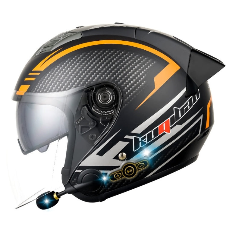KUQIBAO Motorcycle Smart Bluetooth Sun Protection Double Lens Safety Helmet, Size: XL(Matte Black Phantom Fiber+Black Tail)