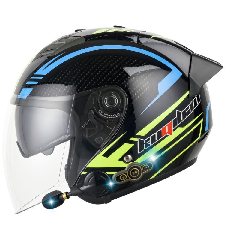 KUQIBAO Motorcycle Smart Bluetooth Sun Protection Double Lens Safety Helmet, Size: XL(Bright Black Phantom Fiber+Black Tail)