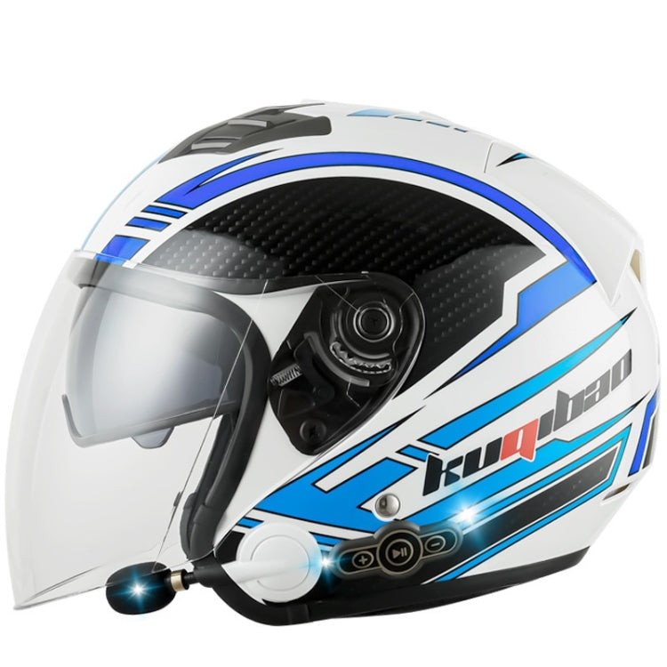 KUQIBAO Motorcycle Smart Bluetooth Sun Protection Double Lens Safety Helmet, Size: XXL(White Phantom Fiber)