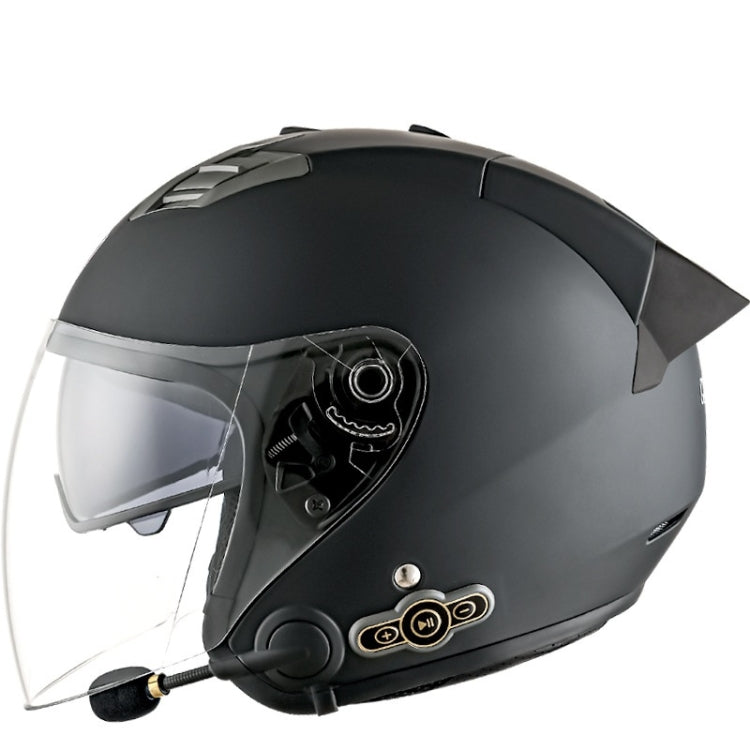 KUQIBAO Motorcycle Smart Bluetooth Sun Protection Double Lens Safety Helmet, Size: XXL(Matte Black+Black Tail)