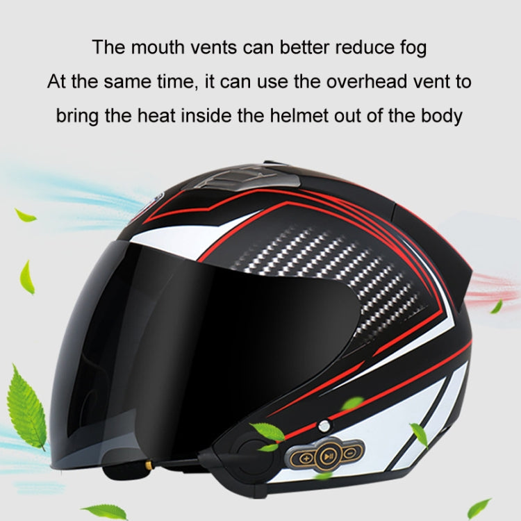 KUQIBAO Motorcycle Smart Bluetooth Sun Protection Double Lens Safety Helmet, Size: XL(Bright Black Phantom Fiber+Gray Tail)