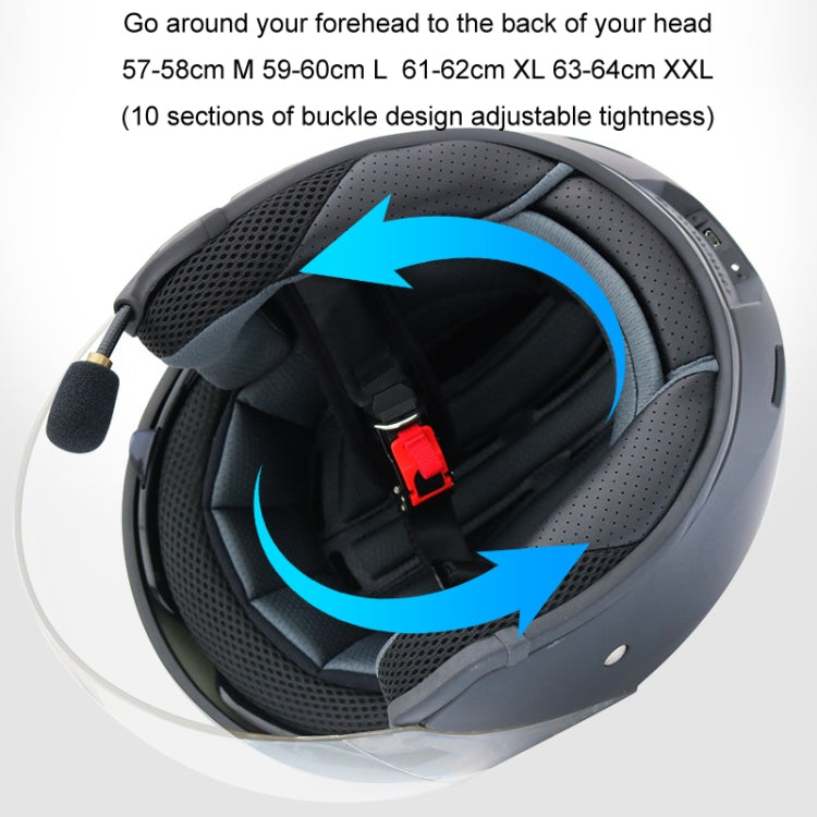 KUQIBAO Motorcycle Smart Bluetooth Sun Protection Double Lens Safety Helmet, Size: XL(Bright Black Phantom Fiber+Gray Tail)