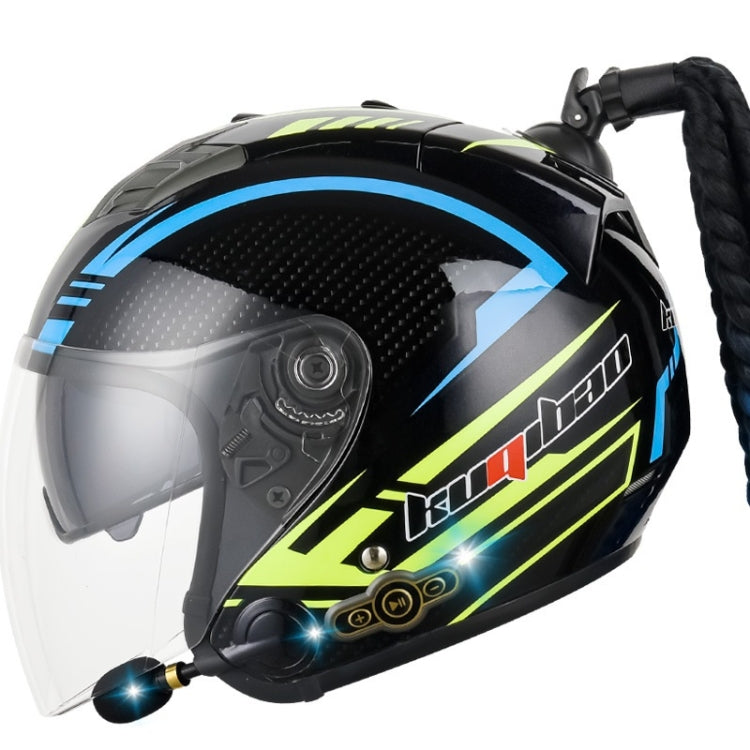 KUQIBAO Motorcycle Bluetooth Headset Double Lens Helmet With Braid, Size: L(Bright Black Phantom Fiber)