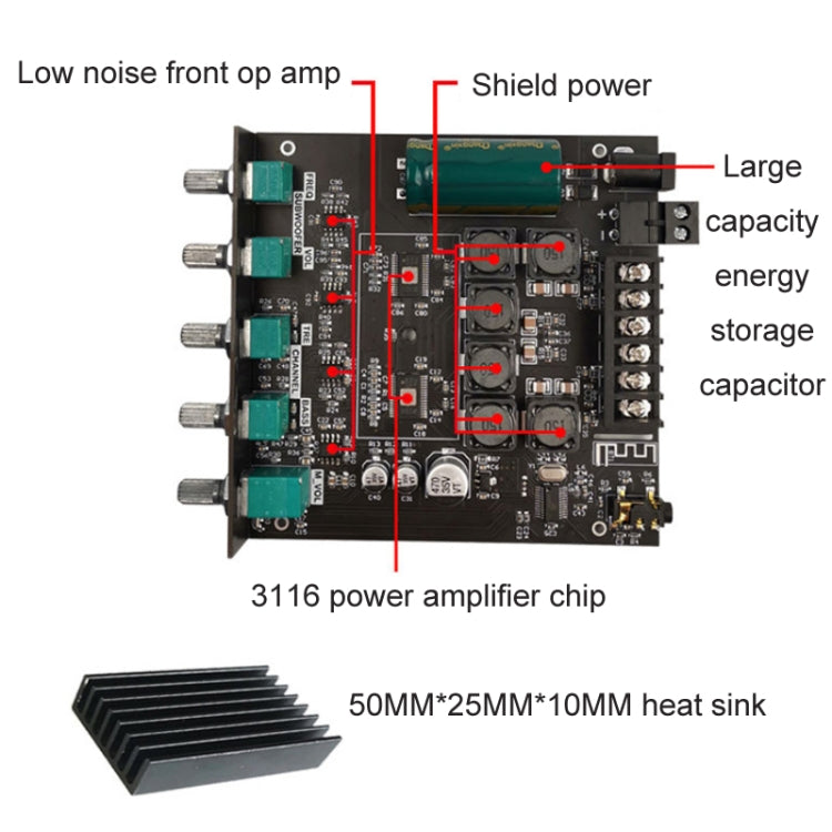 ZK-TB21 TPA3116D2 High & Low Pitch Adjustment 2.1 Channel Bluetooth Full Digital Power Amplifier Module, ZK-TB21